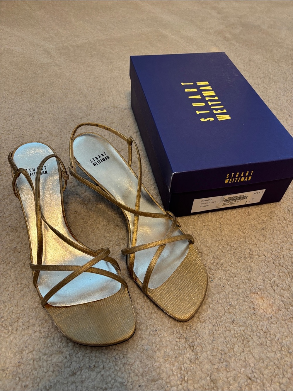 Stuart Weitzman Metallic Gold Strappy Heeled Sandals
